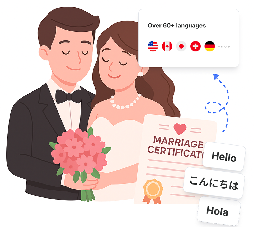 Casal recém-casado com uma certidão de casamento oficial